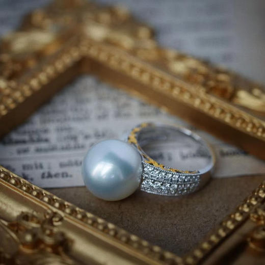 龢盒原创 无暇澳白珍珠满钻戒指 商品图2