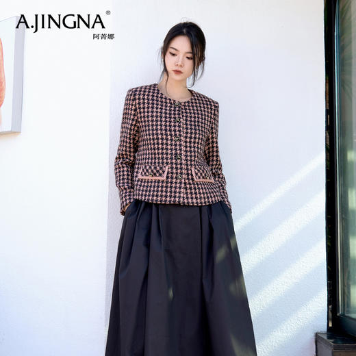 【商场同款】阿菁娜宫廷风千鸟格短款香风上衣A28Q107003 商品图1