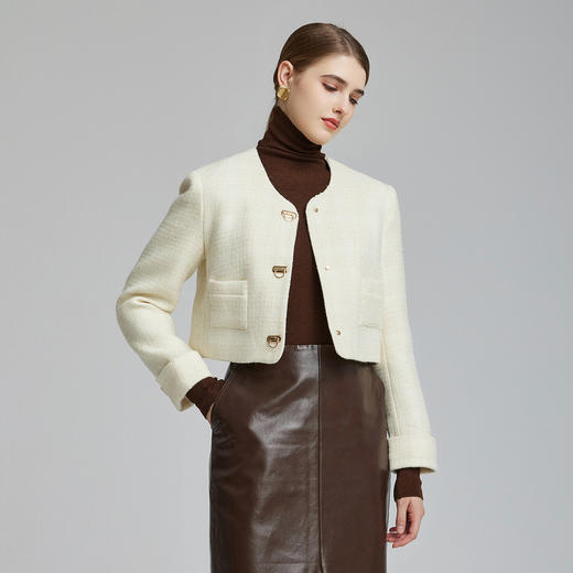 NR033斯尔丽2023冬季提花纯色小香铺棉系列保暖显瘦时尚高级外套棉 商品图2