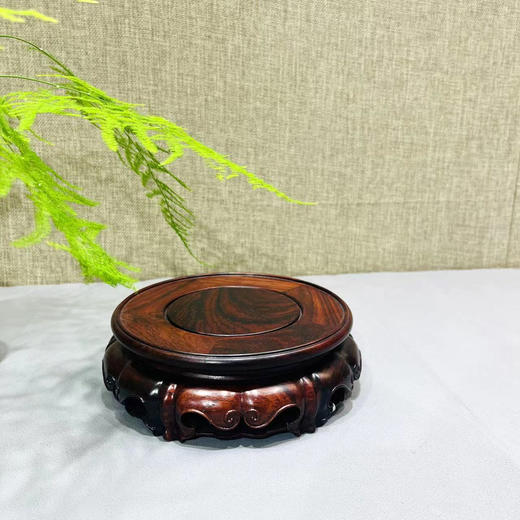 大红酸枝如意莲花圆形底座佛像花器玉石摆件底座 商品图0