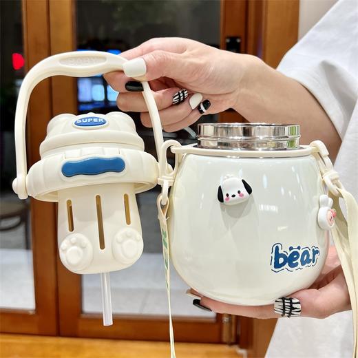 「五色可选！颜值派」保温杯316食品吸管颜值带背带大容量斜跨带茶漏便携可爱学生餐饮用具 商品图2
