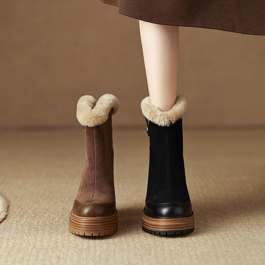 厚毛保暖，厚底防水台粗跟短靴HBP-3877A 商品图2
