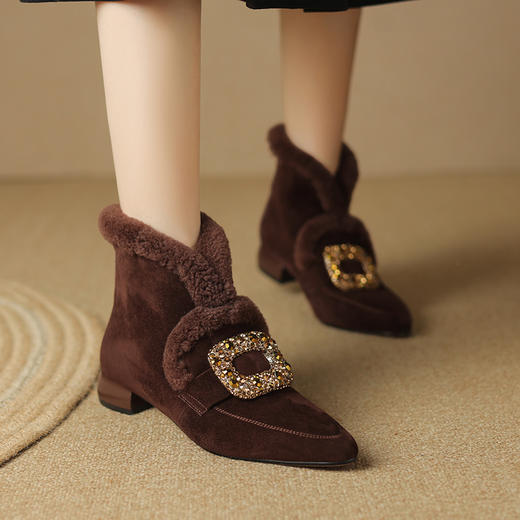 冬季新款，平跟羊羔毛口水钻短靴LD-6633 商品图0