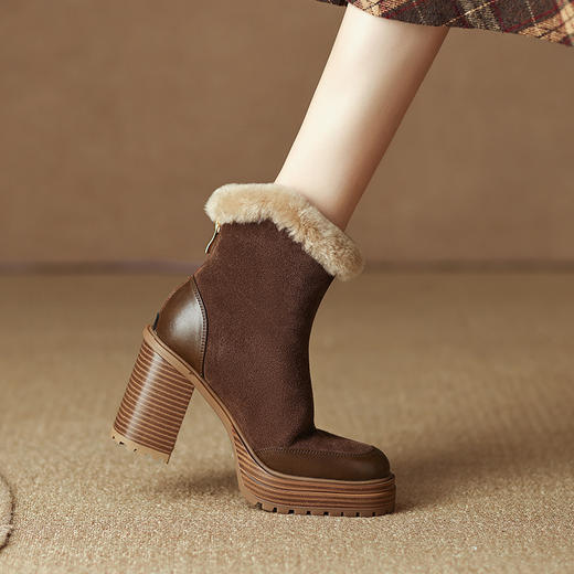 厚毛保暖，厚底防水台粗跟短靴HBP-3877A 商品图11