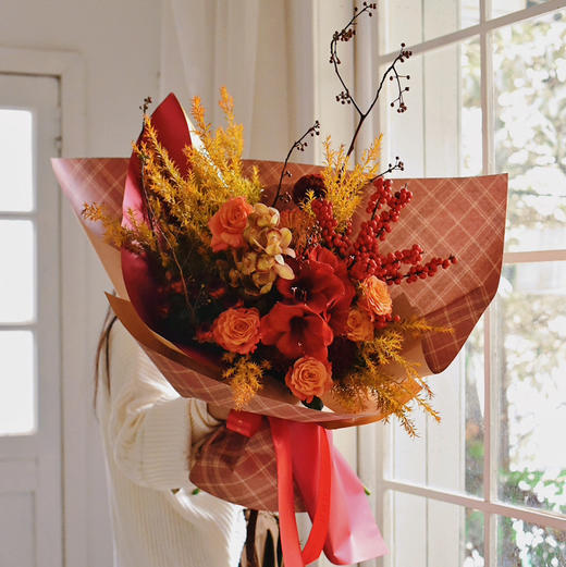 《毛呢格子大衣》现代风暖色系花束 商品图3