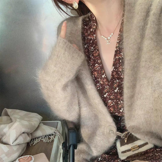 金蘑菇菇 浓郁热可可 / 氛围美人感碎花裙裙 复古v领打底连衣裙 商品图3