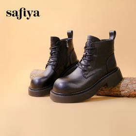 Safiya/索菲娅2023秋冬大头显脚小系带粗跟厚底英伦马丁靴加绒 SF34118403