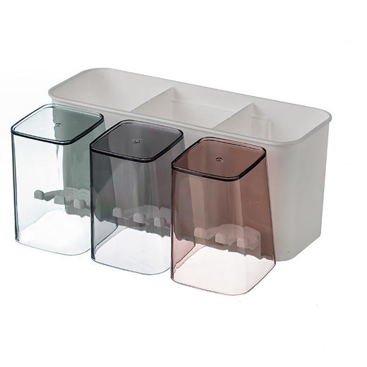 「送挤牙膏器！壁挂式」牙刷置物挤牙膏免打孔牙刷架套装刷牙杯收纳整理置物架套装 商品图4