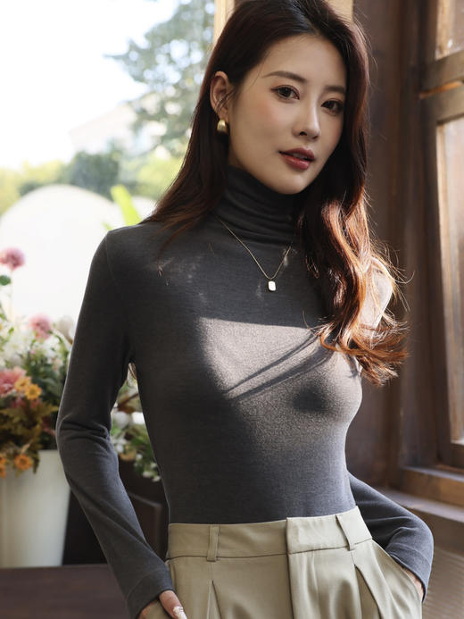 加绒半高领羊毛衫，长袖上衣外穿高领内搭针织毛衣MD-9920 商品图4