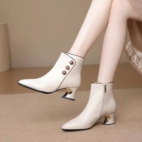 低筒细跟，尖头侧拉链时装靴TFJC-W173