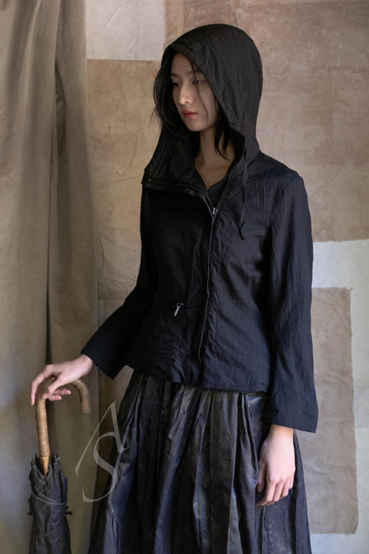 Paul Harnden  黑色rye羊毛连帽拉链外套 商品图0