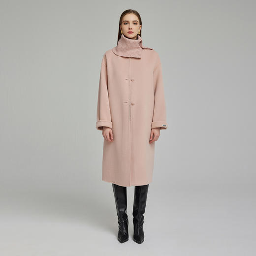 NH945斯尔丽23冬季保暖时尚中长款羊毛大衣宽松显瘦配棒针围脖 商品图3