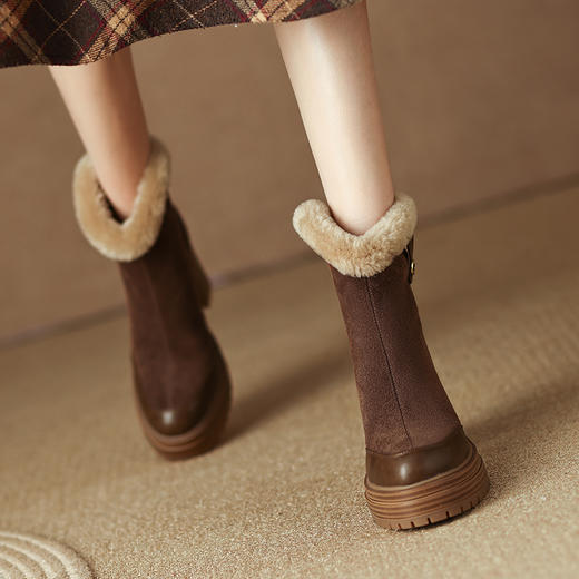 厚毛保暖，厚底防水台粗跟短靴HBP-3877A 商品图9