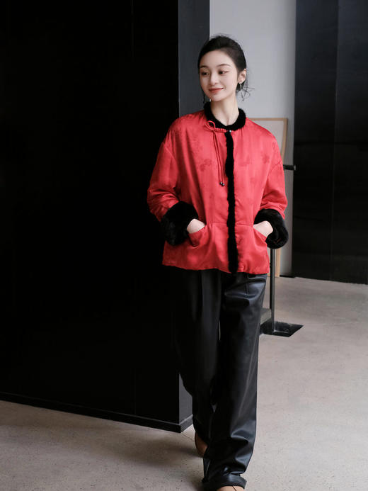 盛唐牡丹 |真丝提花水貂毛夹棉外套 商品图2