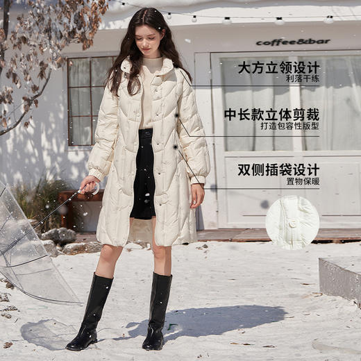 西遇米白色85鸭绒羽绒服秋冬新款包容舒适气质优雅立领外套12331679 商品图1