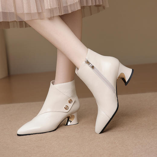 时尚气质，粗跟高跟侧拉链短靴TFJC-W175 商品图5