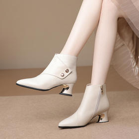时尚气质，粗跟高跟侧拉链短靴TFJC-W175