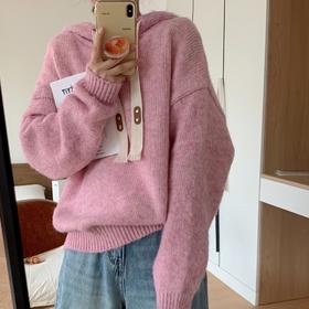 慵懒风毛衣女秋冬温柔风，连帽套头加厚外穿软糯宽松针织衫JB-YYD12