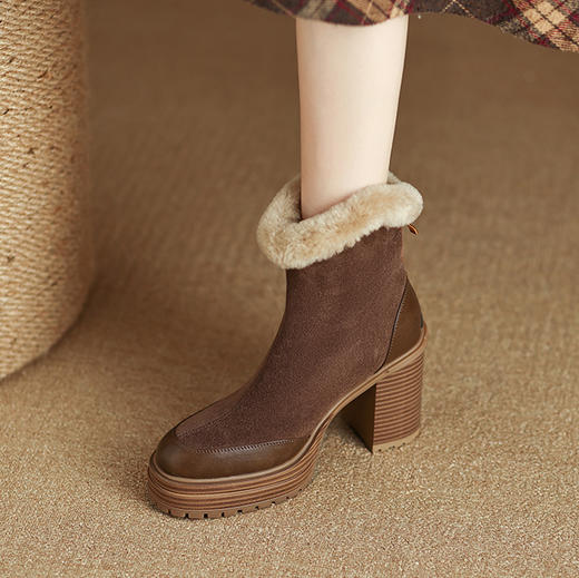 厚毛保暖，厚底防水台粗跟短靴HBP-3877A 商品图12
