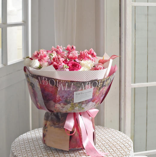 《草莓松饼》  草莓松饼郁金香弗洛伊德玫瑰油画风花束 商品图5