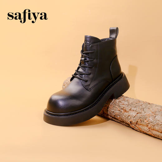 Safiya/索菲娅2023秋冬大头显脚小系带粗跟厚底英伦马丁靴加绒 SF34118403 商品图4