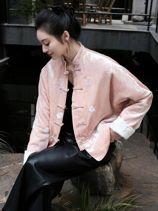 盛唐牡丹|真丝丝绒绣花对襟夹棉外套 (三色可选） 商品图10