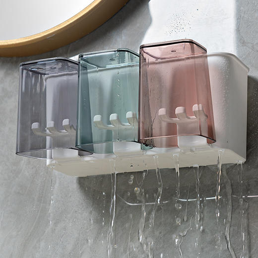 「送挤牙膏器！壁挂式」牙刷置物挤牙膏免打孔牙刷架套装刷牙杯收纳整理置物架套装 商品图3