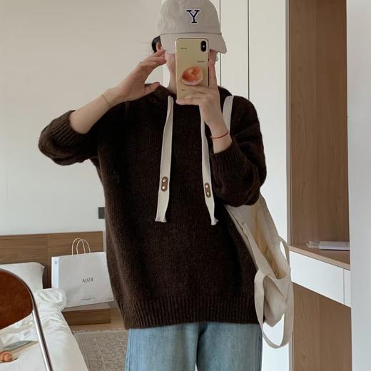 慵懒风毛衣女秋冬温柔风，连帽套头加厚外穿软糯宽松针织衫JB-YYD12 商品图3