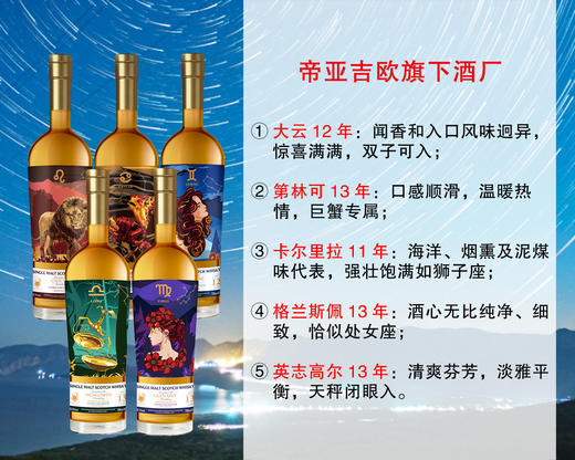 【成本价清仓，清完无补】帝亚吉欧旗下名厂：星座单桶桶强苏格兰单麦威士忌（5款可选） 商品图0
