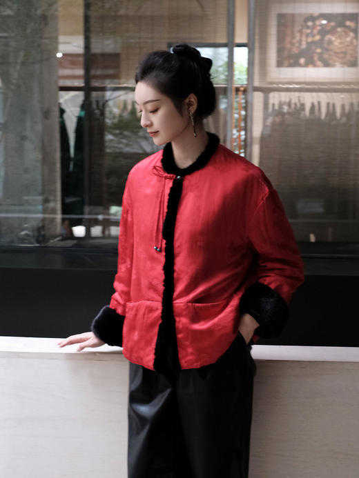 盛唐牡丹 |真丝提花水貂毛夹棉外套 商品图3