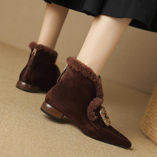 冬季新款，平跟羊羔毛口水钻短靴LD-6633 商品图1