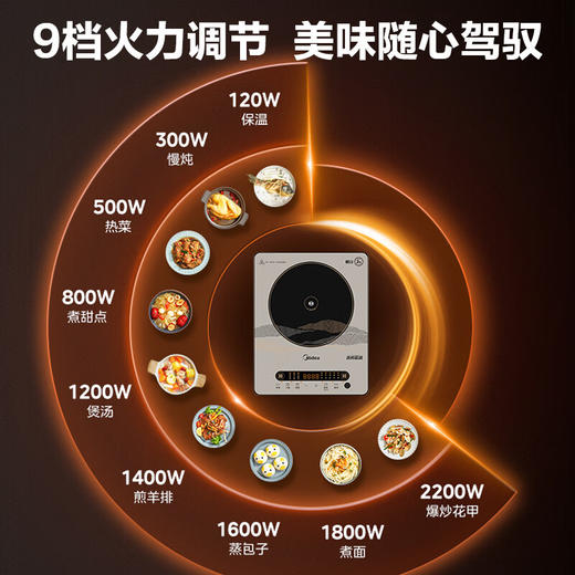 美的（Midea） 电磁炉带锅套装 家用大功率 电磁灶电火锅一体 柴火灶电磁灶电池炉2200W大火力 MC-22RB01 黄色 配汤锅+炒锅 商品图5