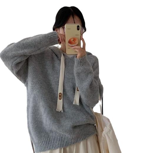 慵懒风毛衣女秋冬温柔风，连帽套头加厚外穿软糯宽松针织衫JB-YYD12 商品图4