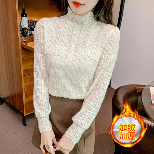 加绒加厚半高领蕾丝打底衫，女士秋冬新款法式内搭上衣洋气漂亮小衫KQL-E261N2289 商品图3