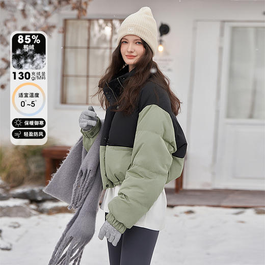 拼接立领羽绒外套女冬季新款保暖撞色短款外套面包服V2331652 商品图0