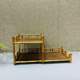 春意高低茶具收纳柜竹制双层底座