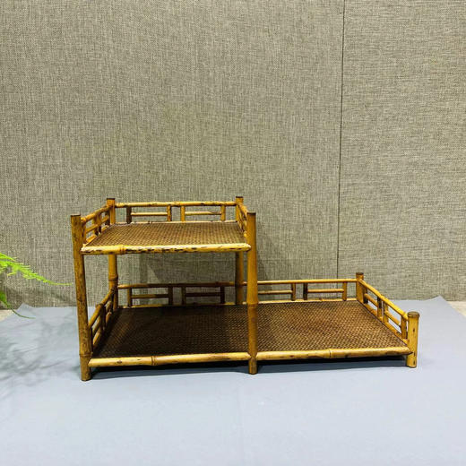 春意高低茶具收纳柜竹制双层底座 商品图0