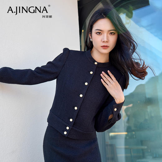 【积分兑换】阿菁娜气质优雅圆领高雅香风外套A28Q107011 商品图2