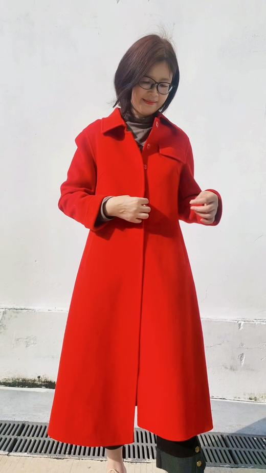 D6070      时尚气质翻领修身显瘦中长款双面羊绒大衣外套 商品图3