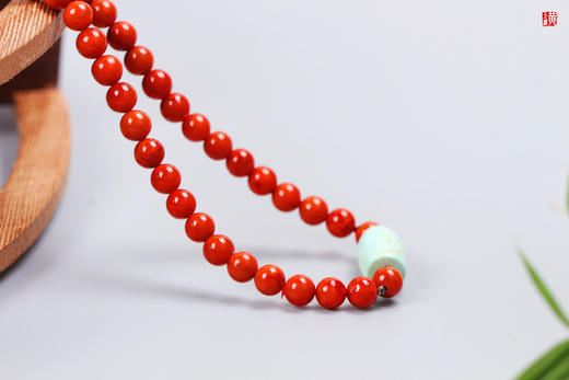 【如意】南红柿子红珠串，珠径6.5mm，搭配蜜蜡、蓝松石、和田碧玉 商品图4
