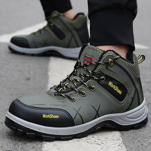 加绒冬季棉鞋劳保鞋男高帮安全工作鞋钢包头防砸防刺穿实心底耐磨舒适 商品图3