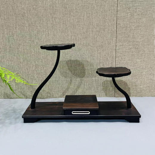 紫光檀莲叶云台桌面博古架茶具禅意底座 商品图0
