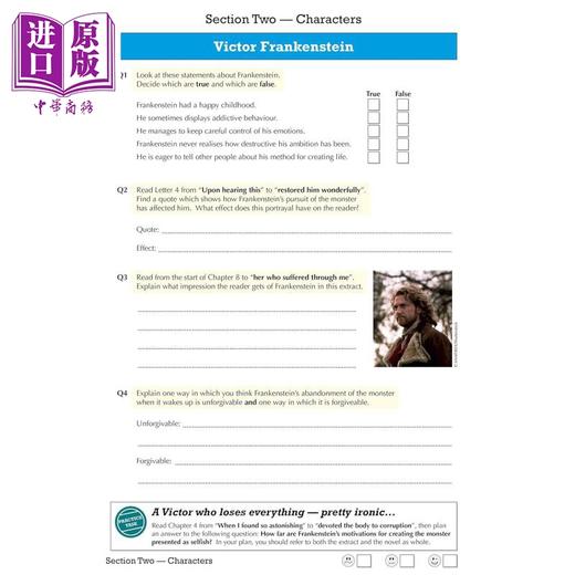 【中商原版】英国CGP GCSE English - Frankenstein Workbook (includes Answers) 商品图2