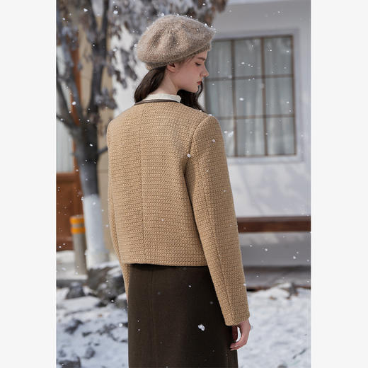 复古暗格纹短款呢子外套女2023秋季设计高级感蘑菇挂耳对扣短上衣V2138927 商品图4