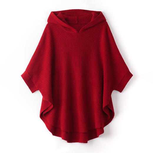 中国风红色斗篷赫本风洋气大衣，女秋冬小个子连帽毛衣外套针织罩衫CC-J368 商品图4