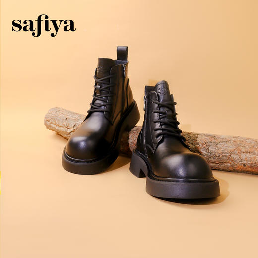 Safiya/索菲娅2023秋冬大头显脚小系带粗跟厚底英伦马丁靴加绒 SF34118403 商品图2