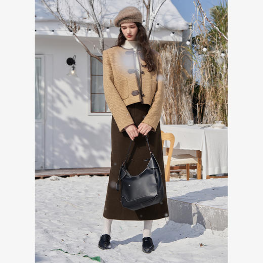 复古暗格纹短款呢子外套女2023秋季设计高级感蘑菇挂耳对扣短上衣V2138927 商品图1