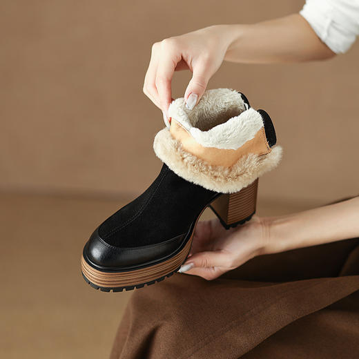 厚毛保暖，厚底防水台粗跟短靴HBP-3877A 商品图1