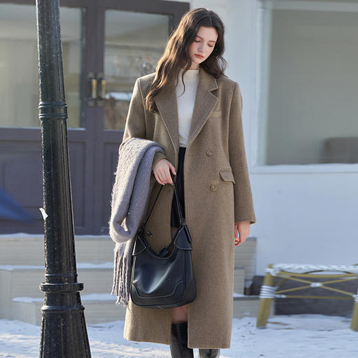 复古经典羊毛单面呢大衣女秋冬新款简约干练宽松气质外套V2338925 商品图3