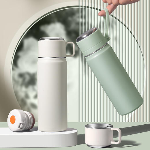 【新款提绳保温杯】大容量316不锈钢保温杯 直饮/杯盖两种喝水方式 保温一整天 550ML 商品图2